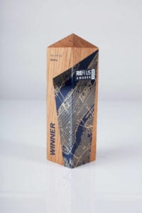 An award made of sustainable, recycled materials